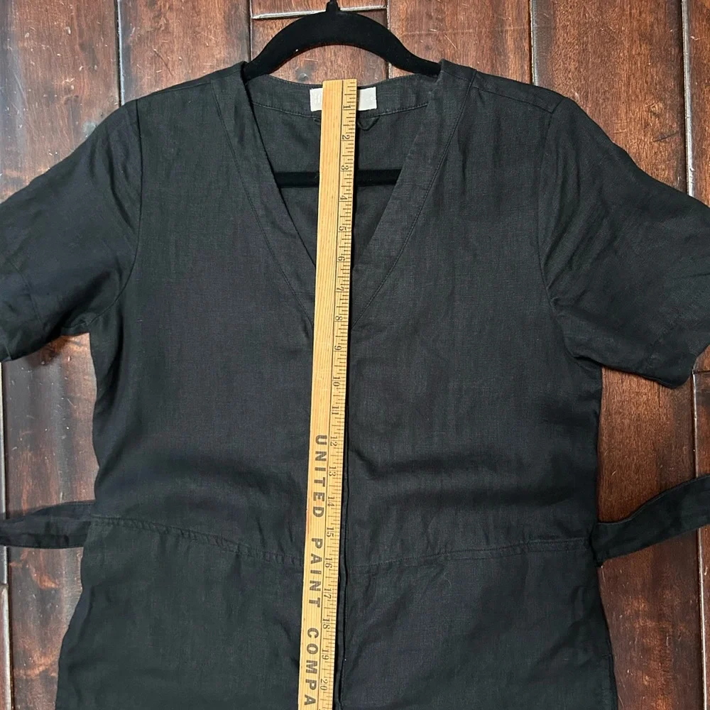 Everlane Black Linen Button-Front Short Sleeve Jumpsuit with Tie Waist